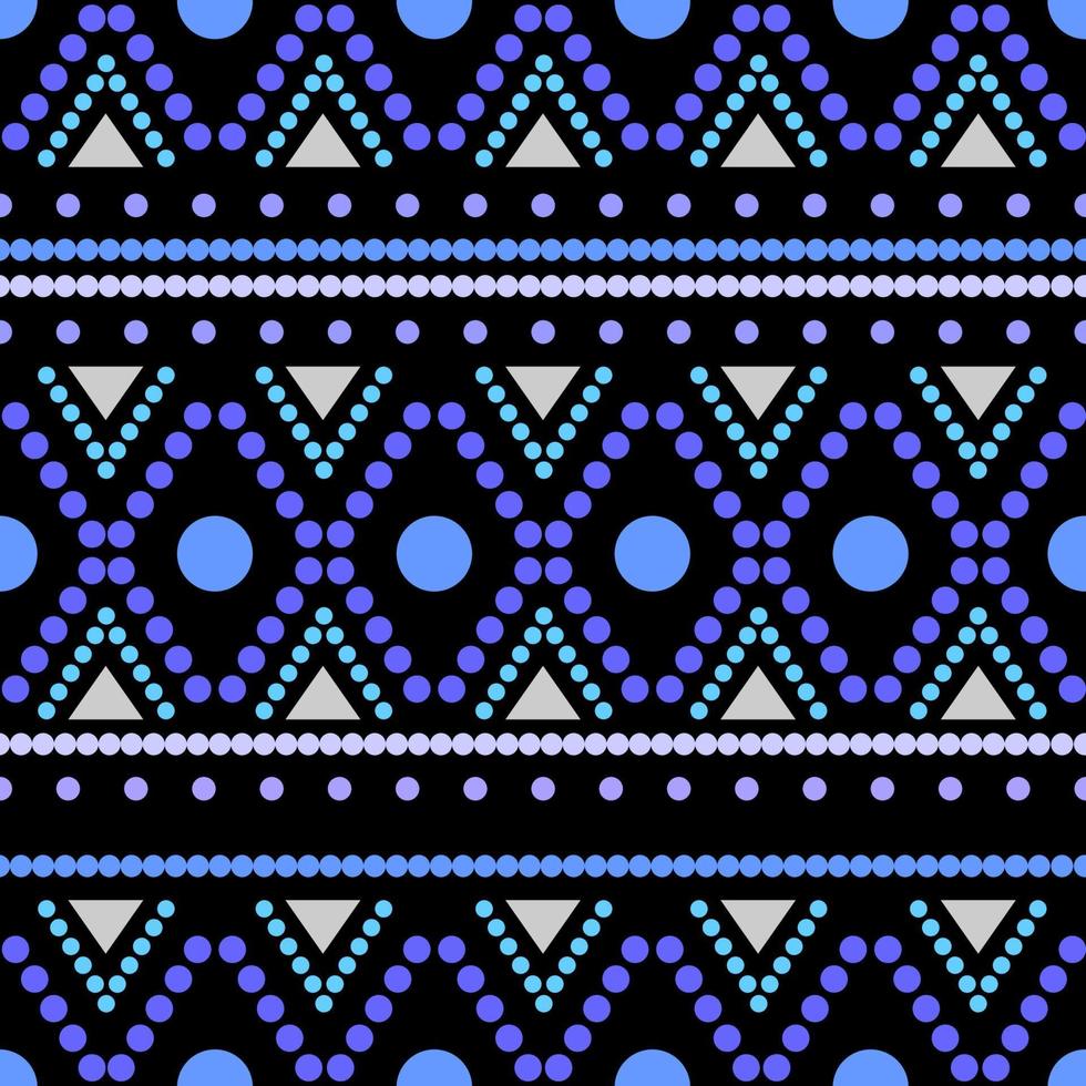 Circle Tribal ethnic seamless pattern in blue dominant color. vector