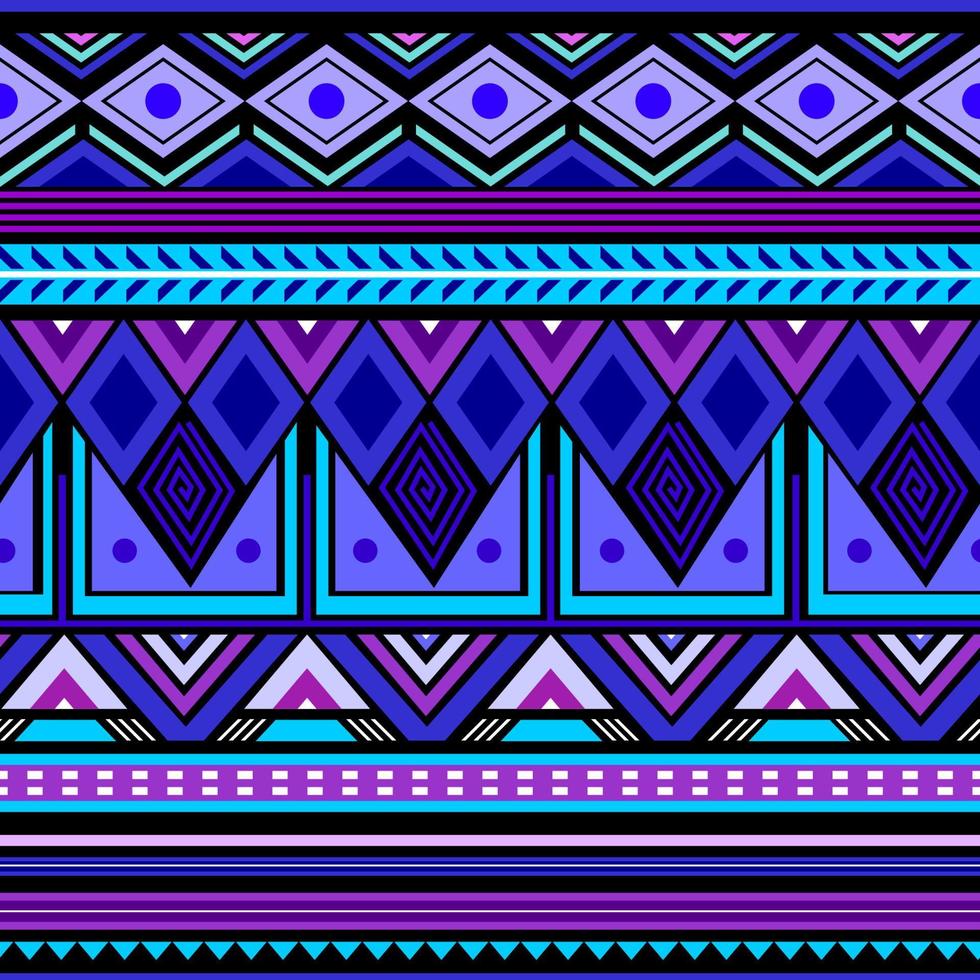 Geometric Tribal ethnic seamless pattern in blue dominant color. vector