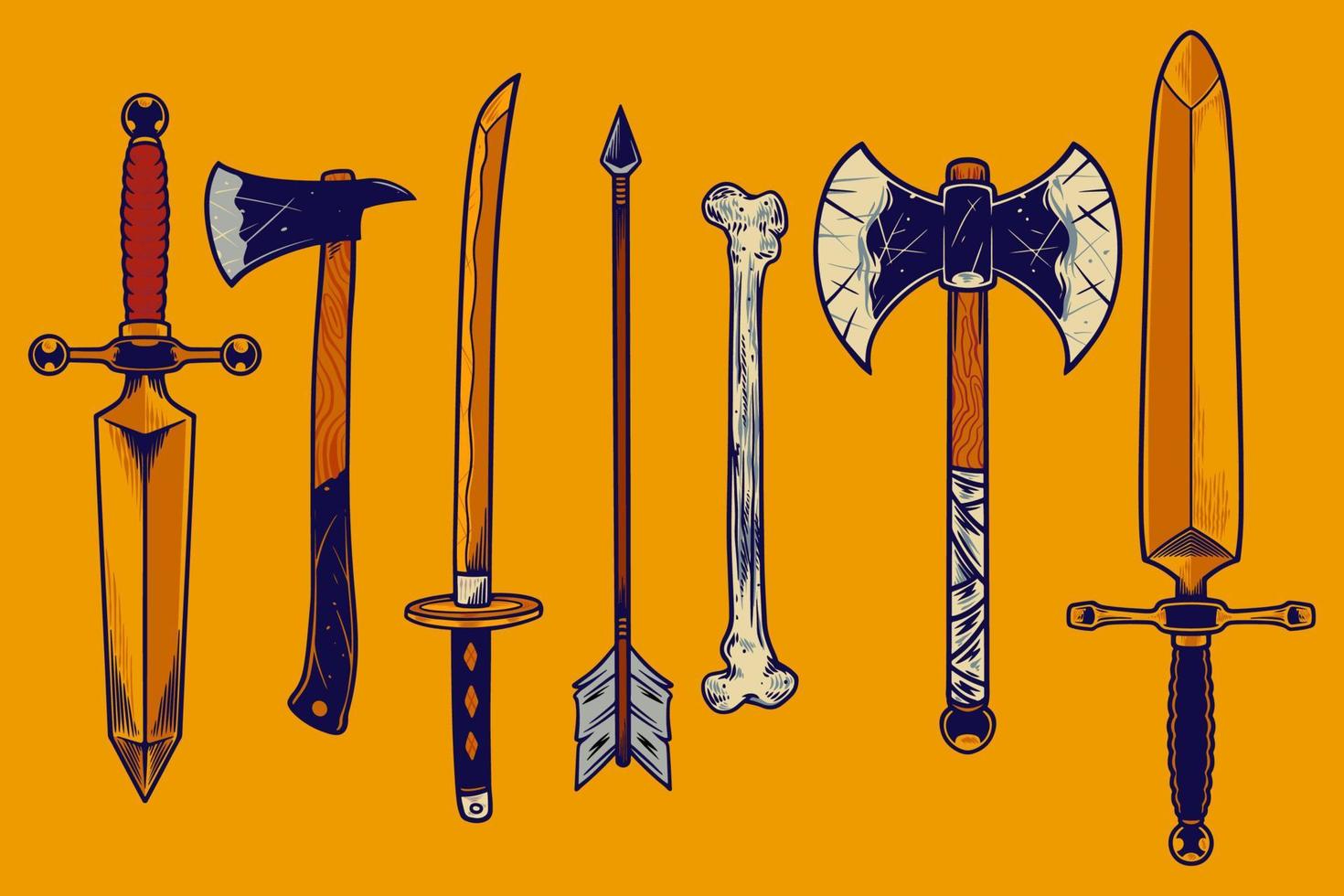 various weapon vector illustration set cartoon style