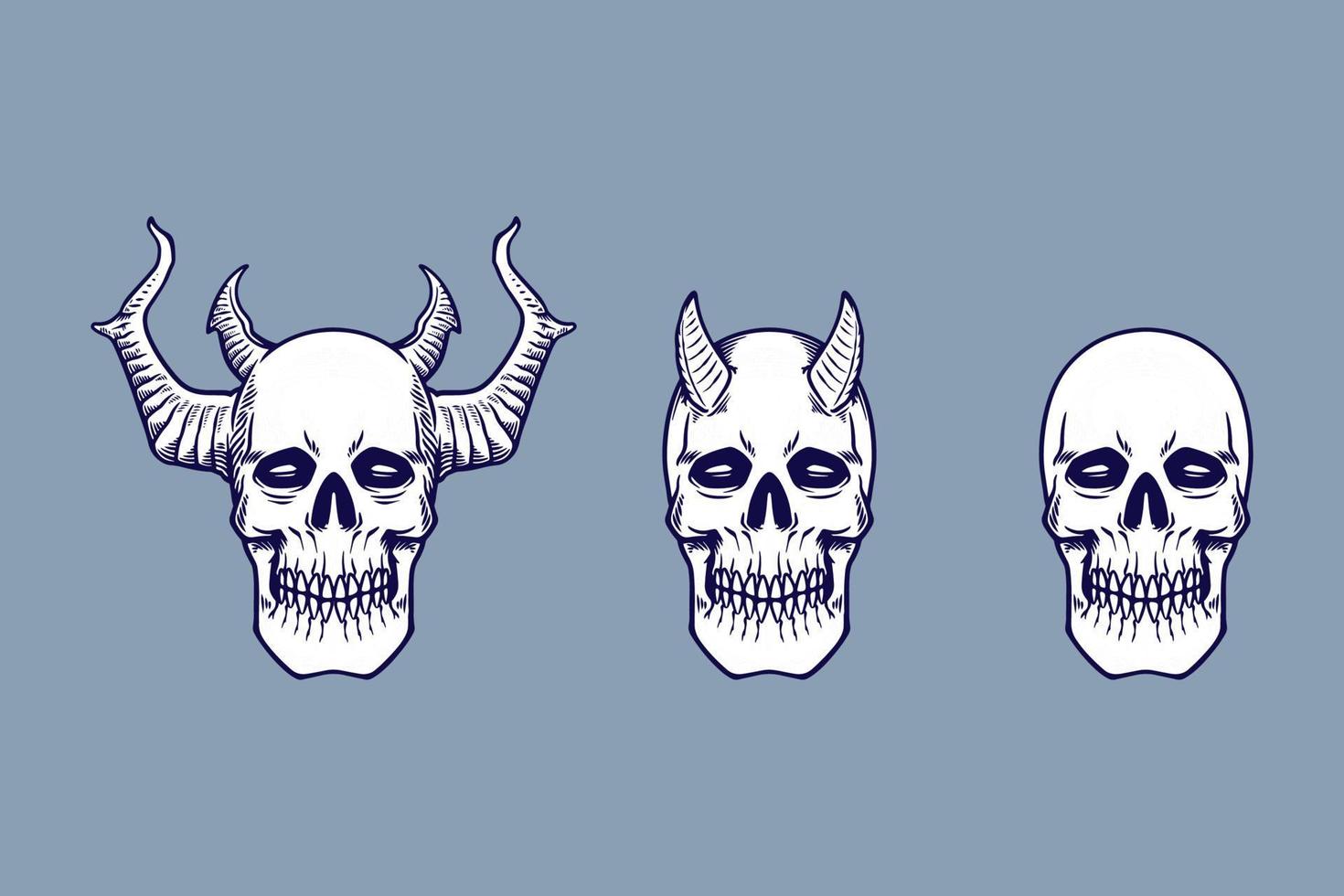 various skull's horn vector illustration set monochrome style