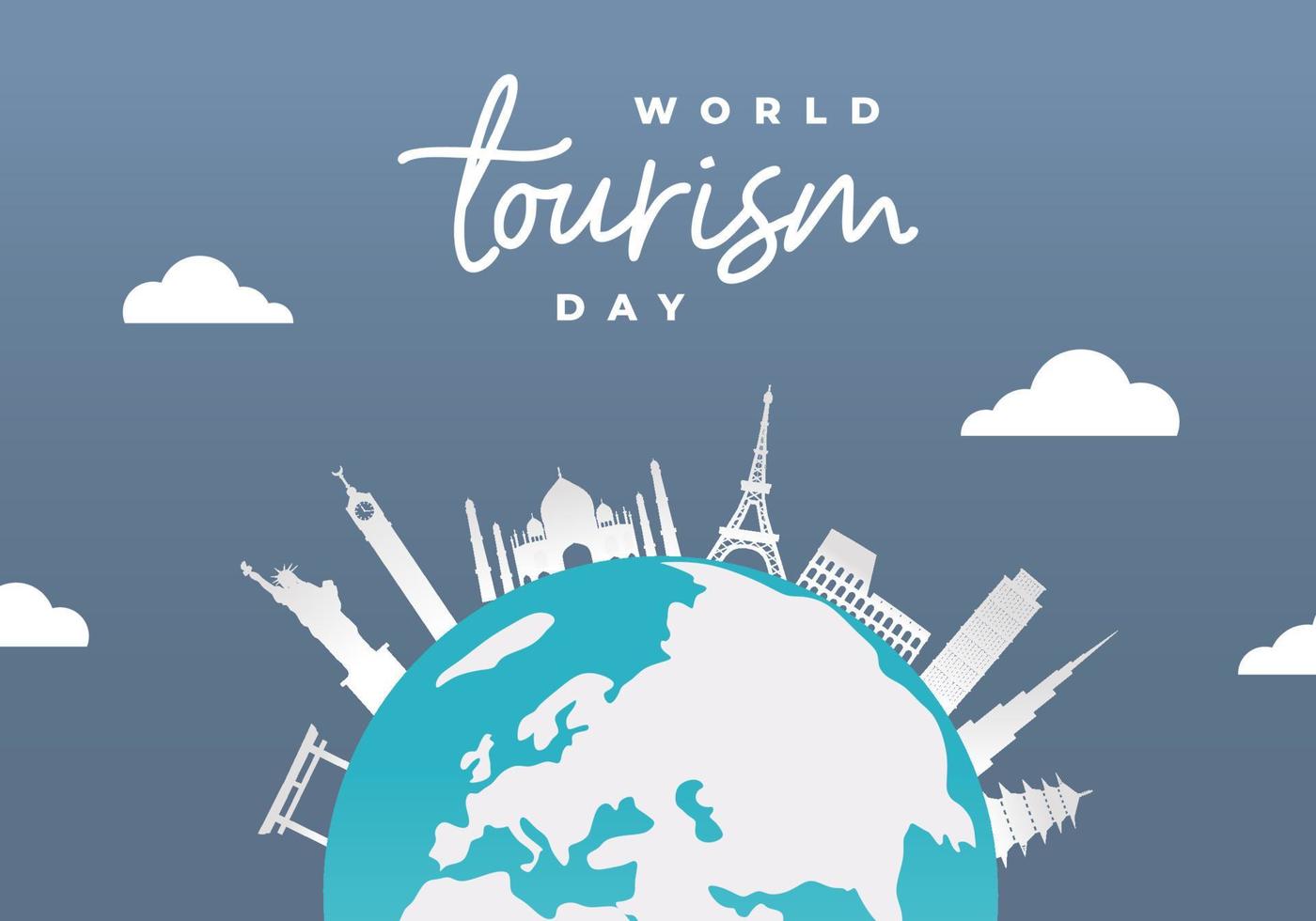 World tourism day background banner poster with earth and city building