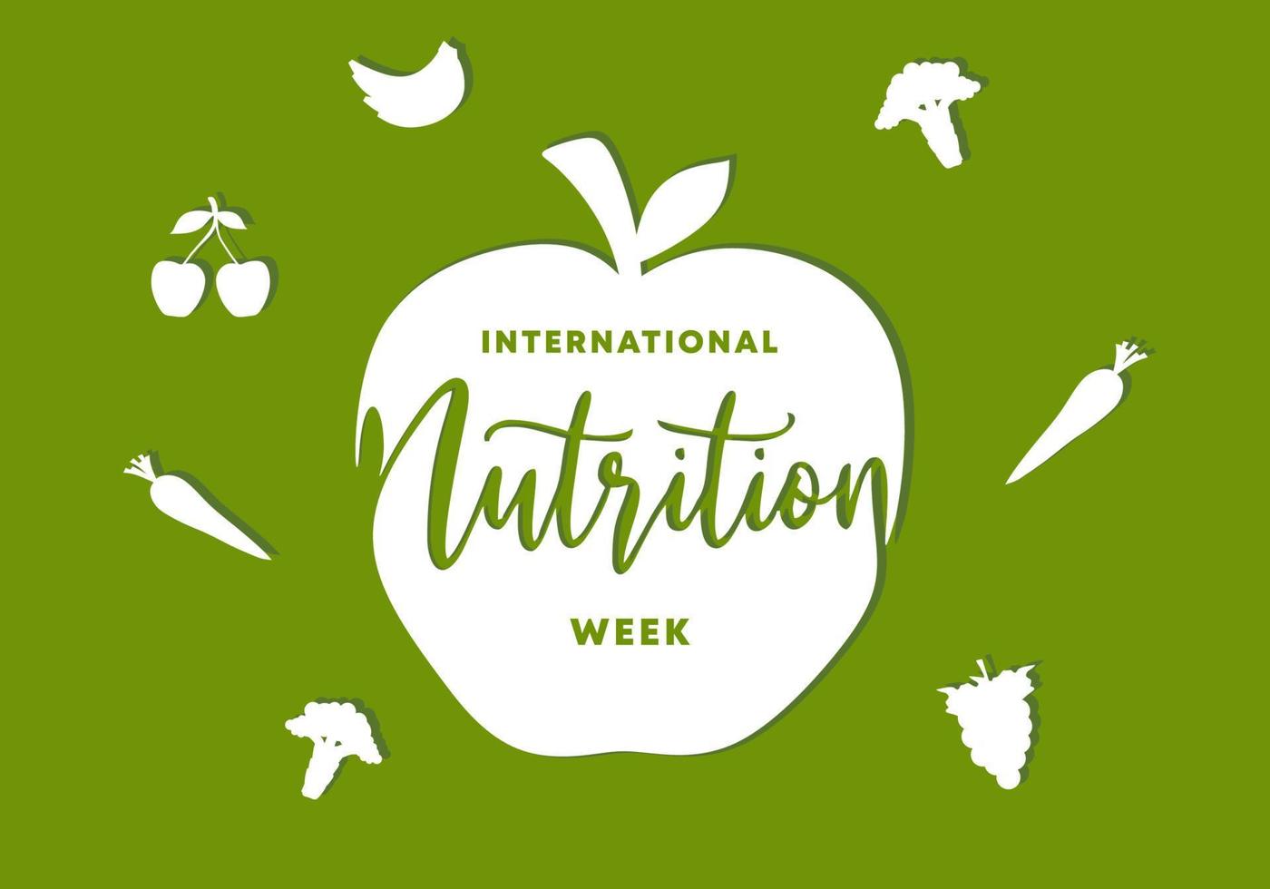día de la semana internacional de la nutrición con fruta blanca y gran manzana vector