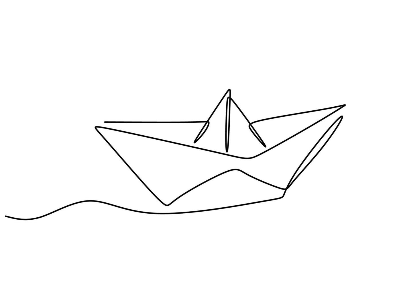 un dibujo continuo a mano de una sola línea de un barco de papel vector