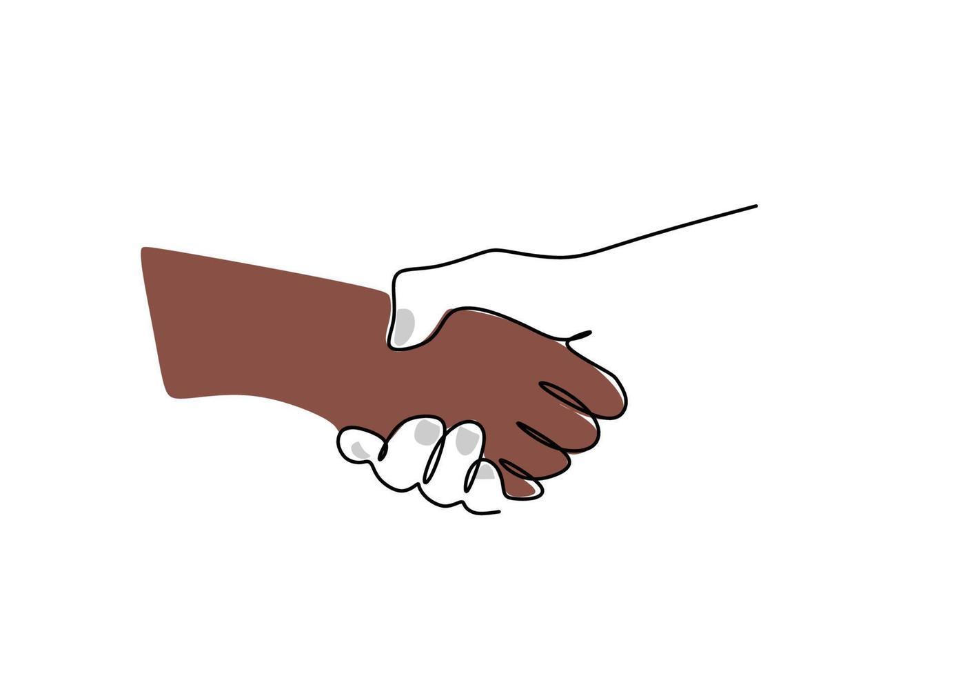 One continuous single line hand drawing of hand shaking vector