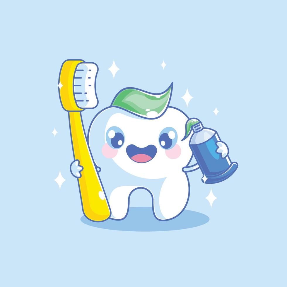 Tooth and toothbrush cartoon design vector