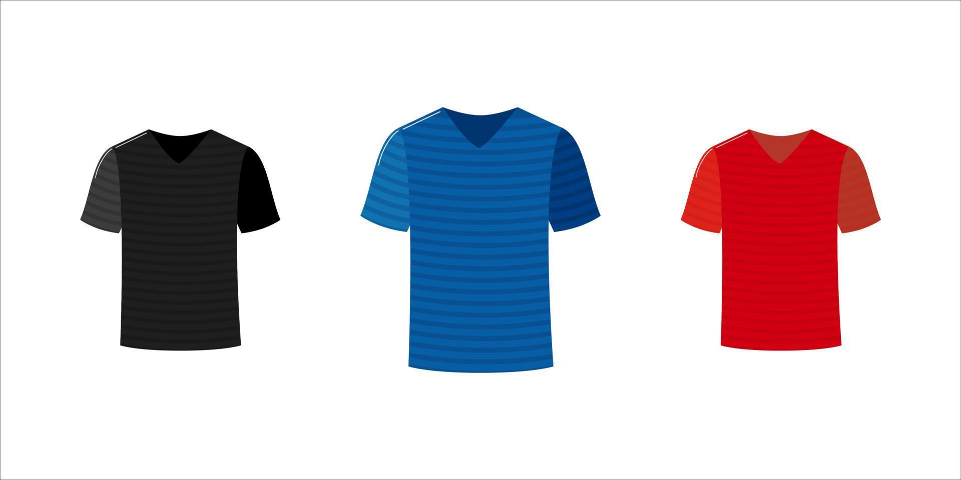 T-Shirt With Strips, Blue Red And Black T-Shirts With Horizontal Lines On White Background Free Vector