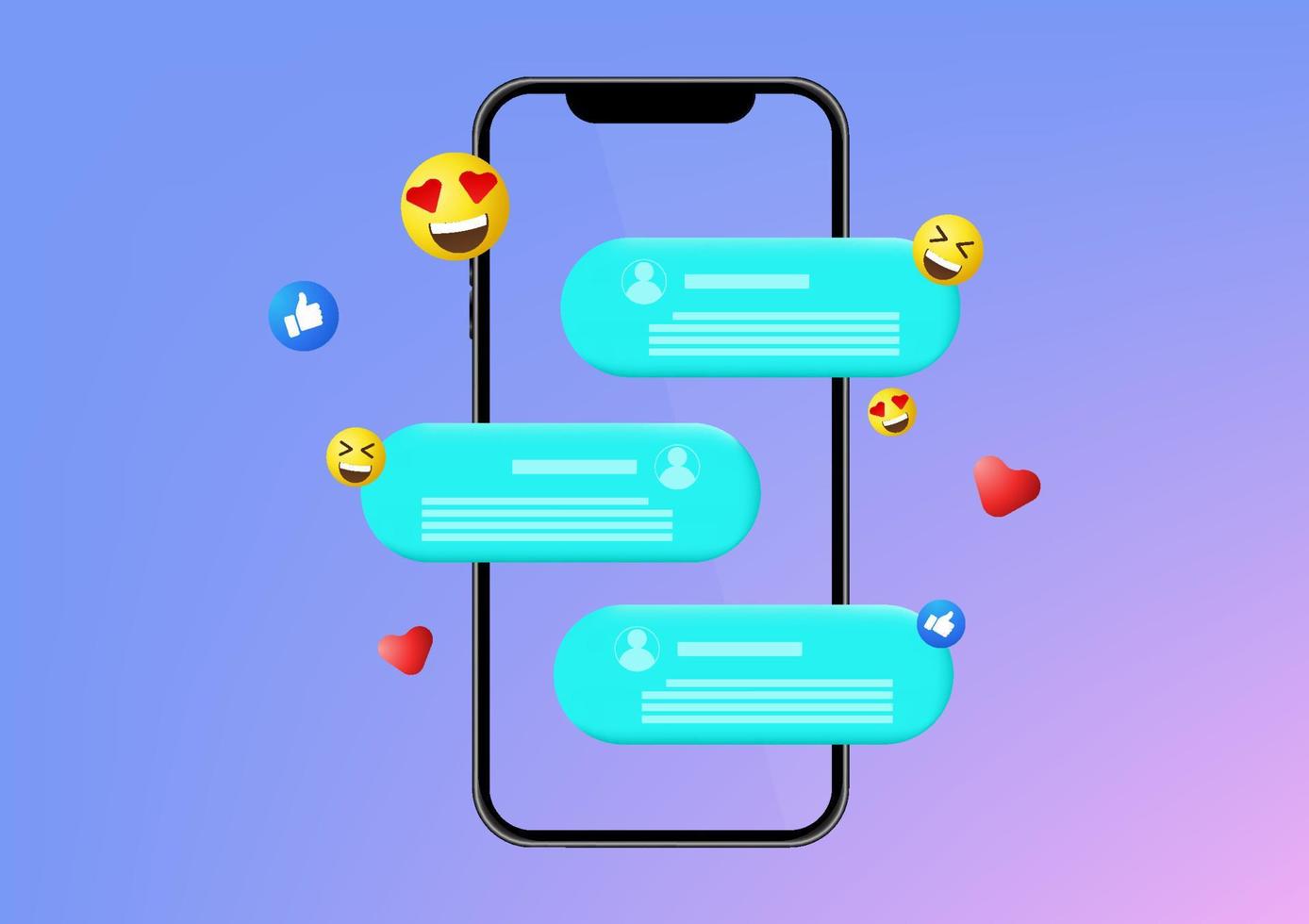 concepto de teléfono inteligente plataforma de comunicación de redes sociales en línea con amor emoji como vector