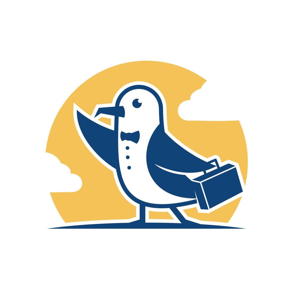 Funny seagull traveling logo template, seagull logo vector