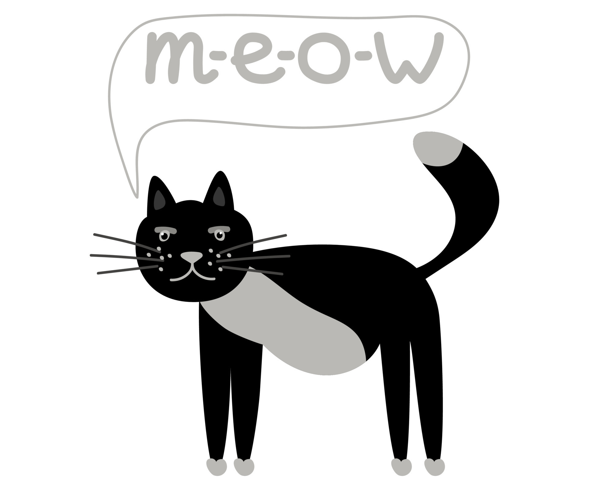 Black serious cat with a mustache meows. Cute and fat. Vector cartoon  illustration isolated on a white background. 10820018 Vector Art at Vecteezy