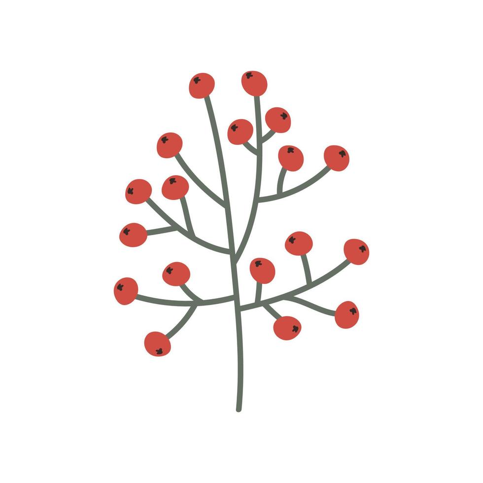 Bush of red autumn ripe berries on a branch. Vector clipart, isolated illustration on a white background. For a holiday card, banner, designer decor