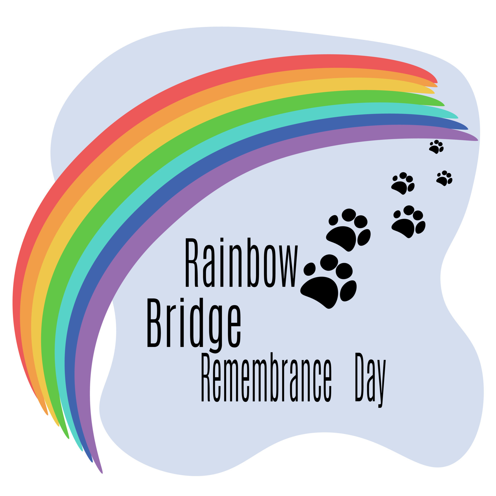 Rainbow Bridge Remembrance Day, Rainbow arc and pet footprints for a