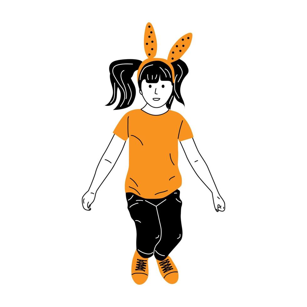 hand drawn girl having fun and jumping vector