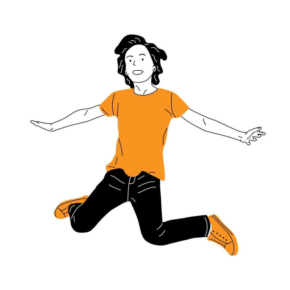 illustration of young people smiling positively happy having fun jumping vector