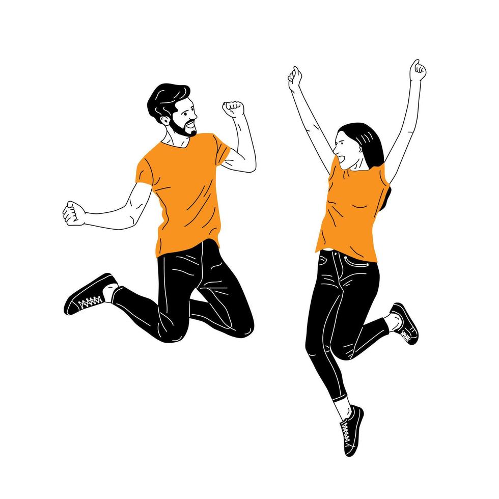 illustration of two cheerful, happy and jumping teenagers vector