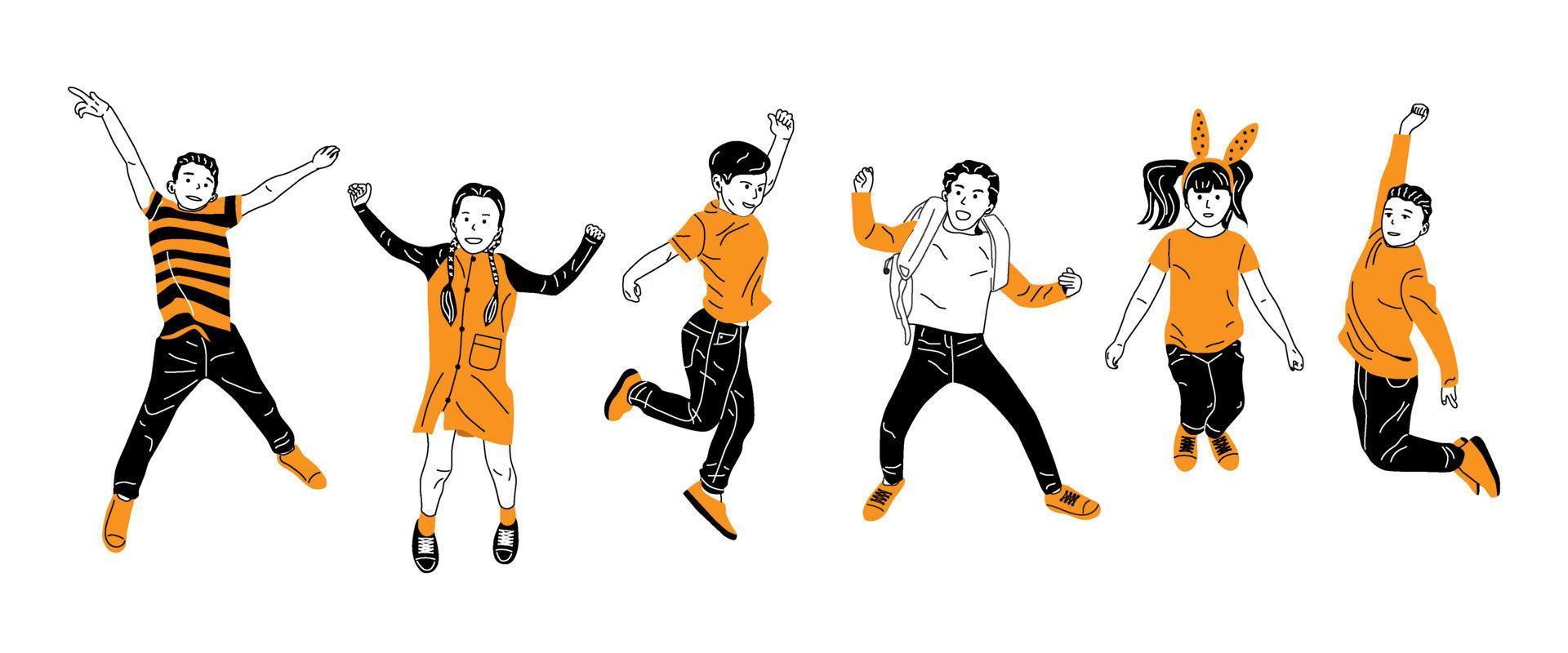 hand drawn different jumping children vector