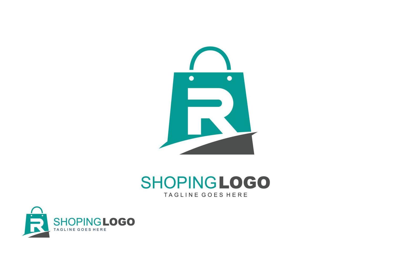 R logo ONLINESHOP for branding company. BAG template vector illustration for your brand.