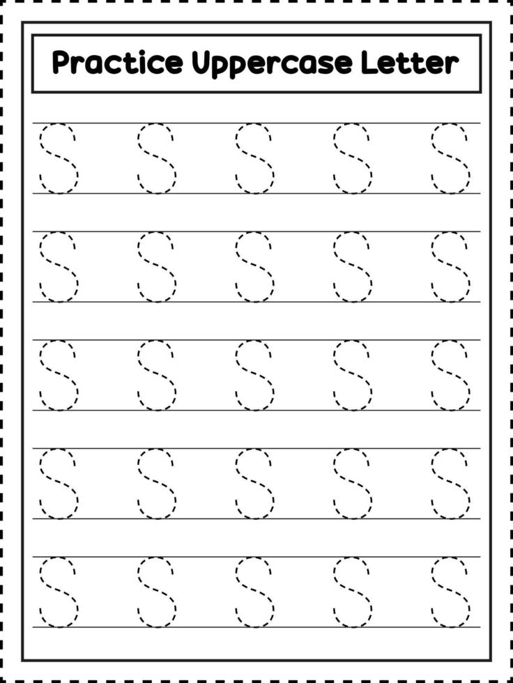 ABC Alphabet Letter Tracing. Uppercase letter S. Handwriting practice for preschool kids vector