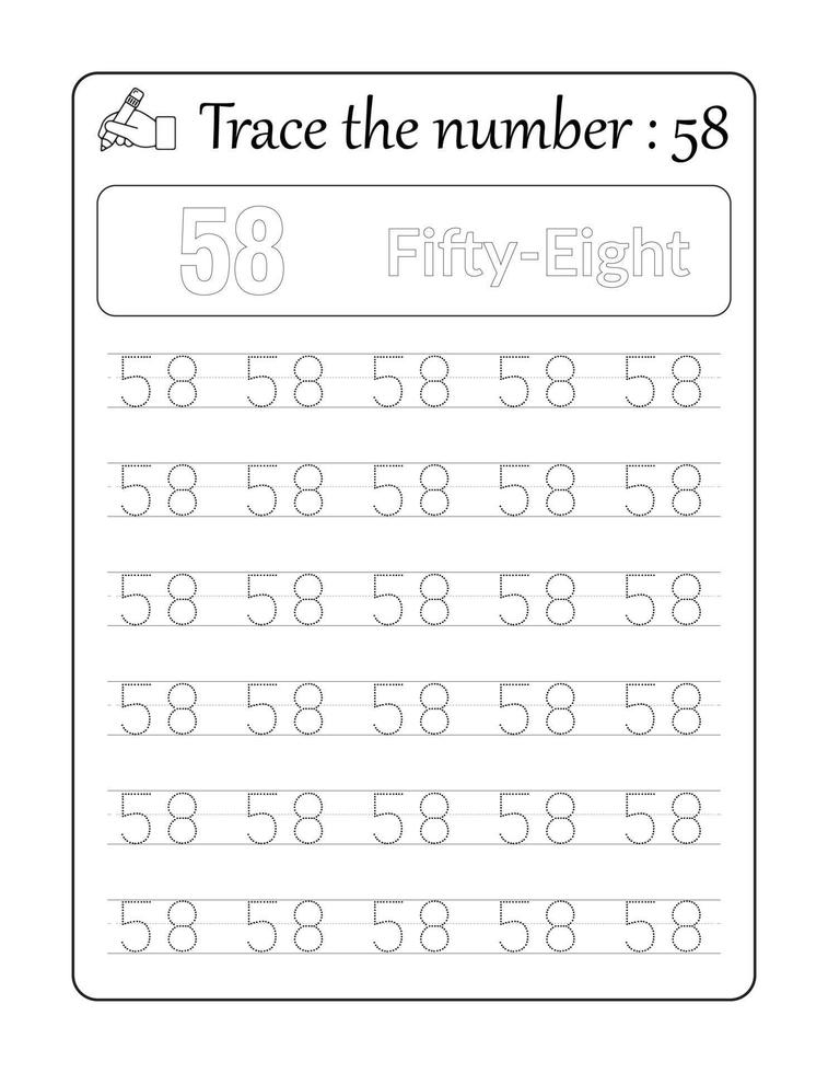 Trace the number 58. Number Tracing for Kids vector