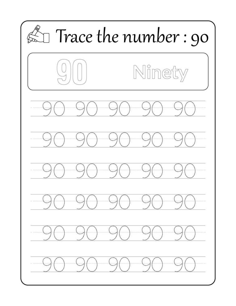 Trace the number 90. Number Tracing for Kids 10820822 Vector Art at