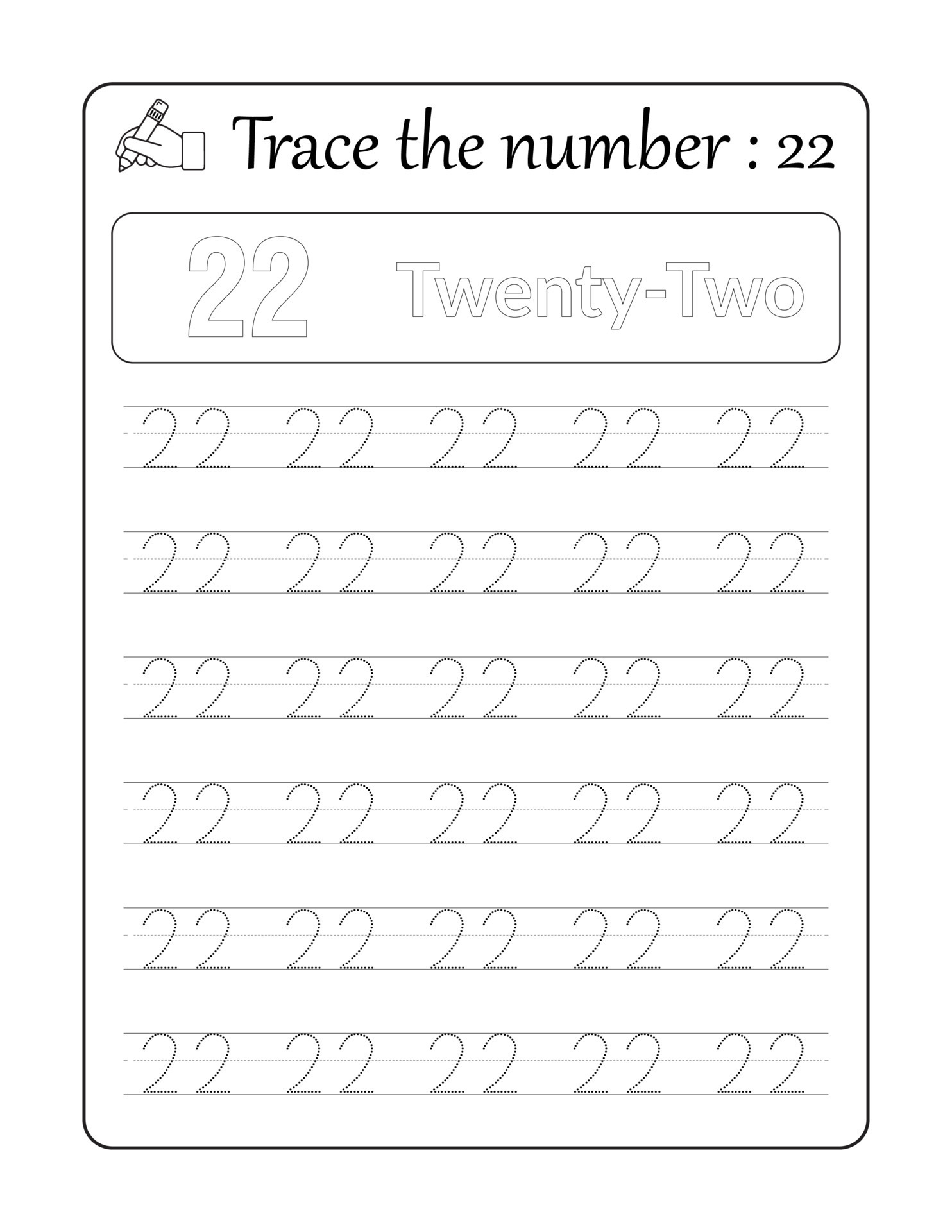 Trace The Number 22 Number Tracing For Kids 10820825 Vector Art At 