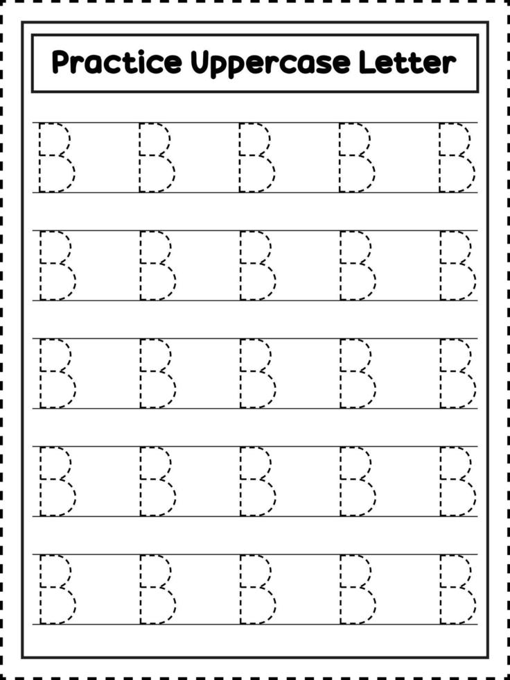 ABC Alphabet Letter Tracing. Uppercase letter B. Handwriting practice for preschool kids vector