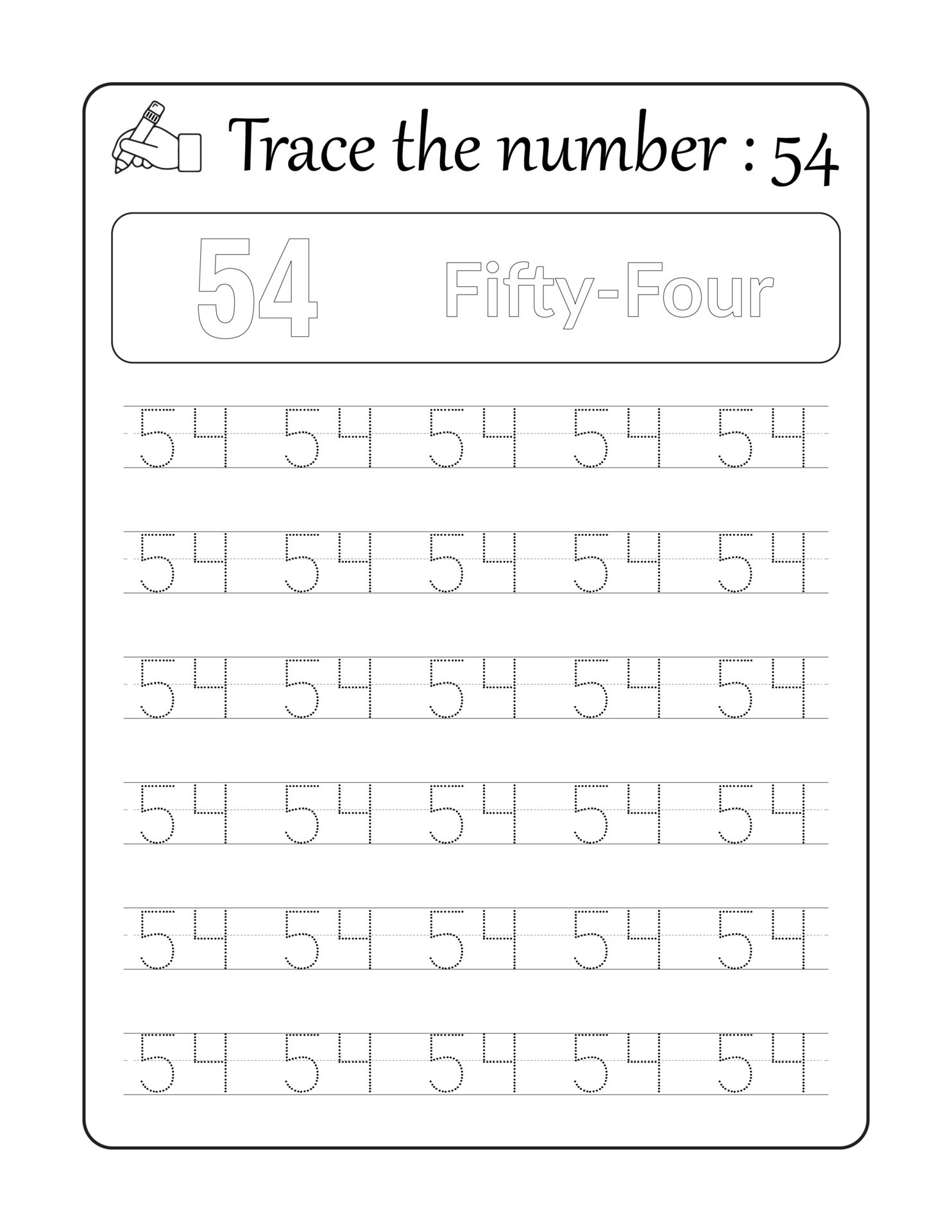 Trace the number 54. Number Tracing for Kids 10820838 Vector Art at Vecteezy