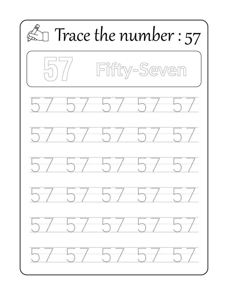 Trace the number 57. Number Tracing for Kids vector