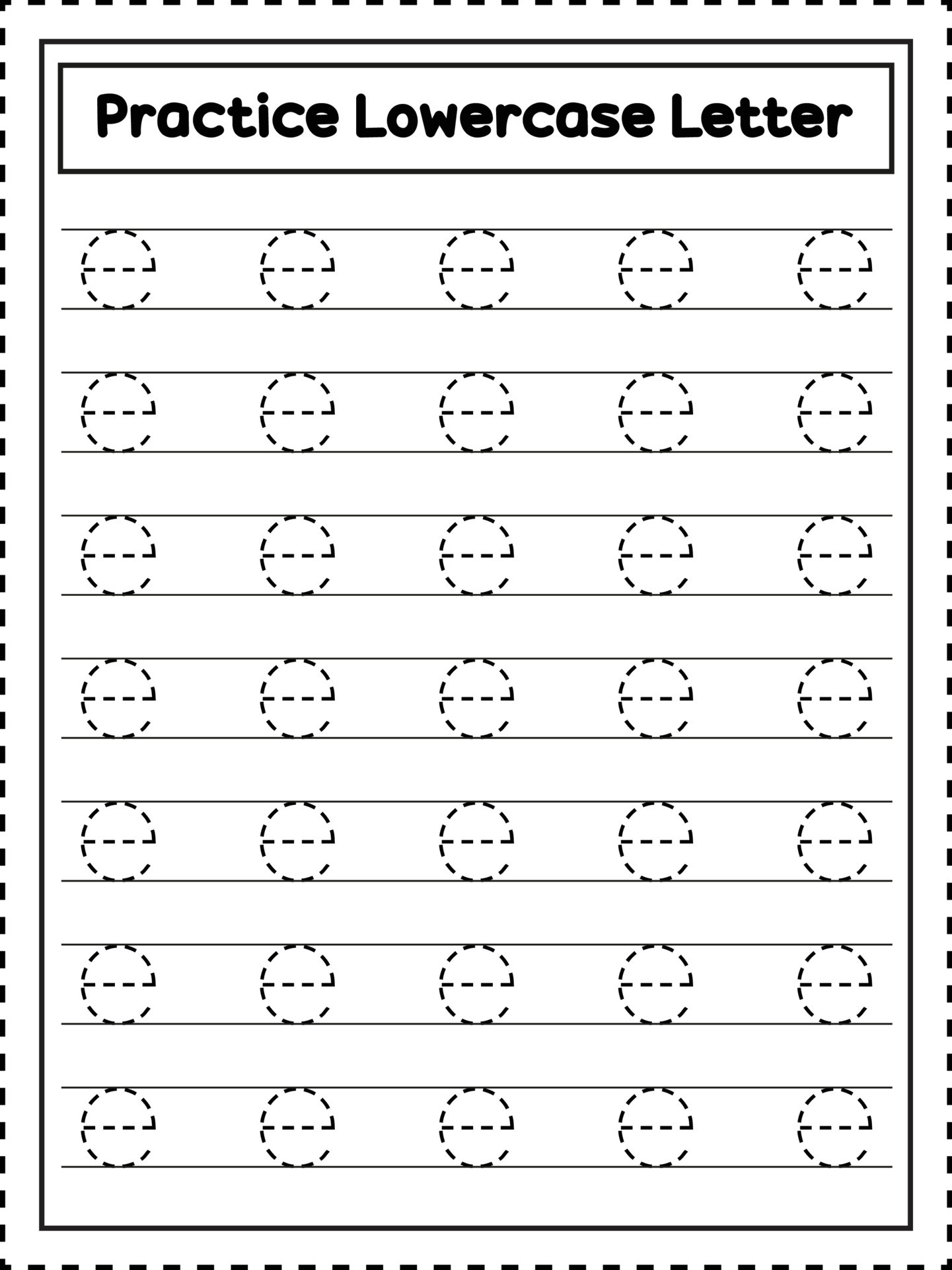 ABC Alphabet Letter Tracing. Lowercase letter e. Handwriting practice