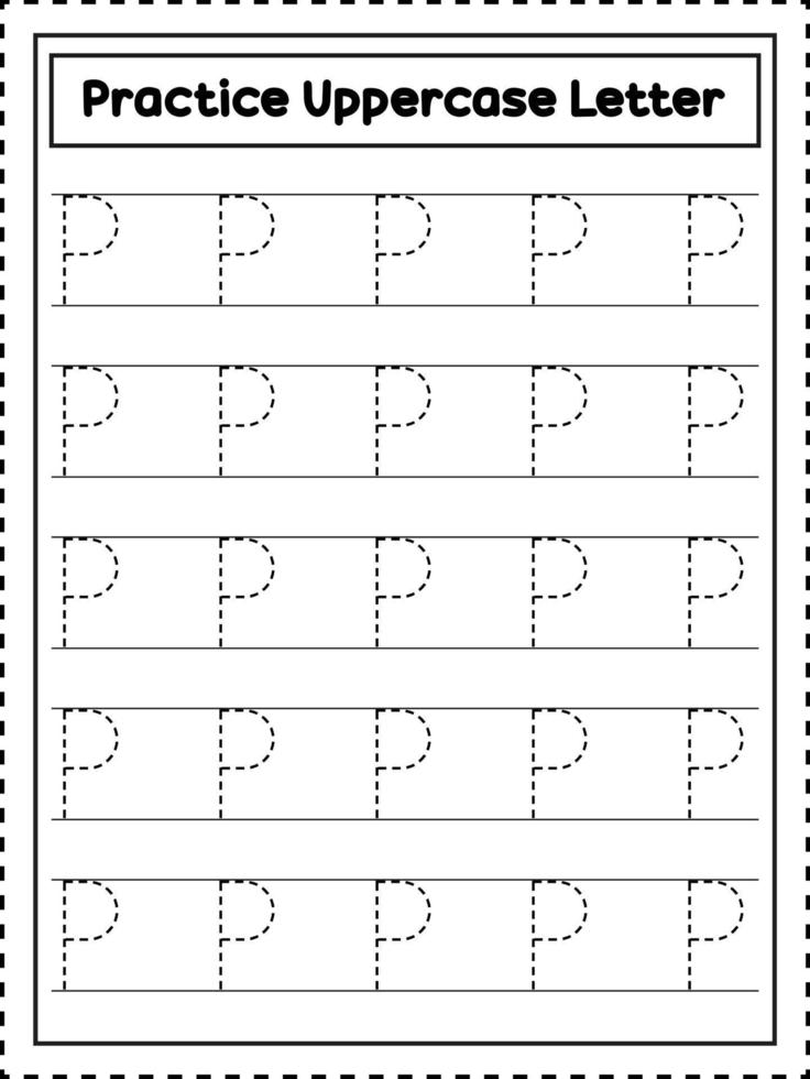 ABC Alphabet Letter Tracing. Uppercase letter P. Handwriting practice for preschool kids vector