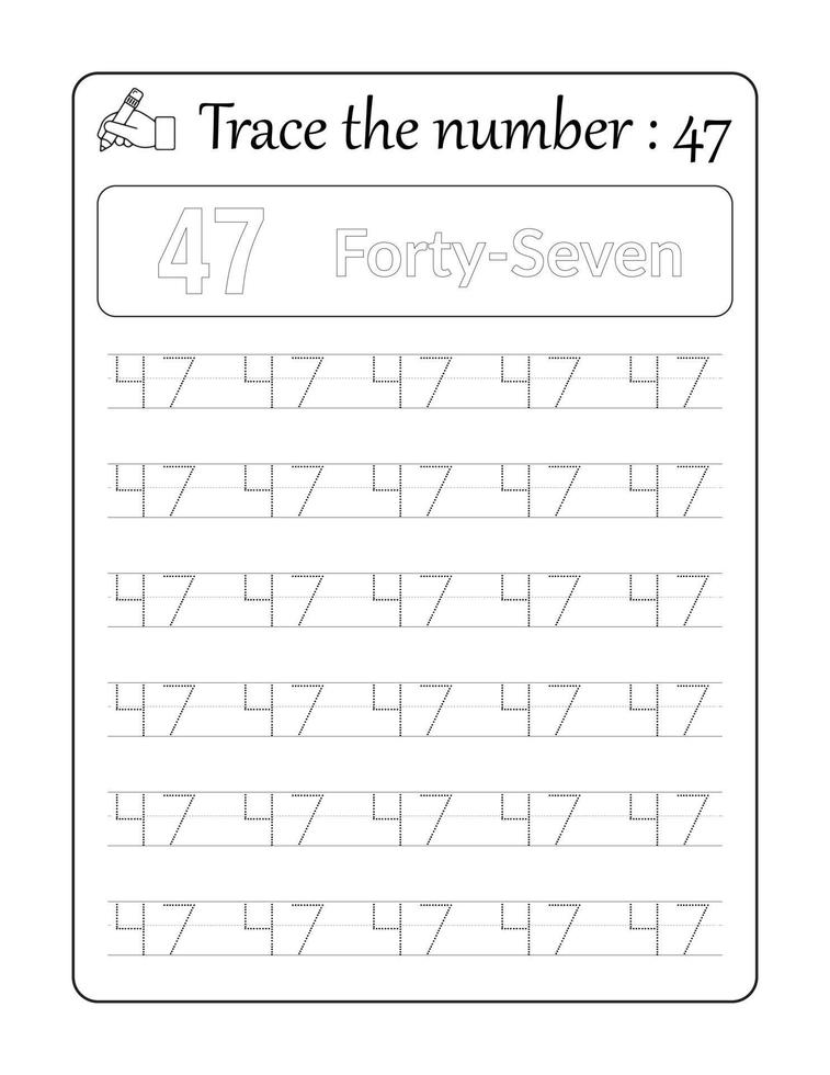 Trace the number 47 number tracing for kids 10820850 vector art at