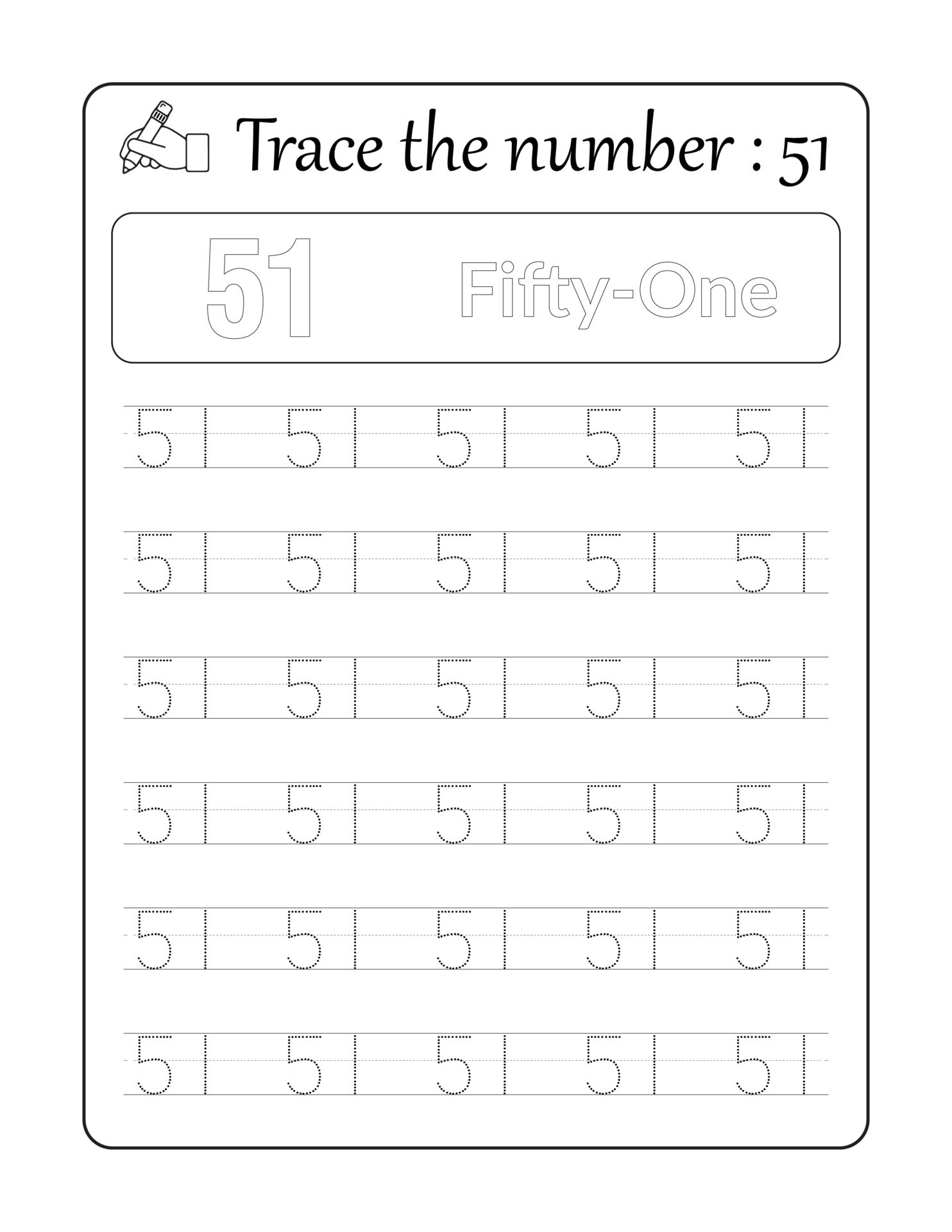Trace the number 51. Number Tracing for Kids 10820853 Vector Art at