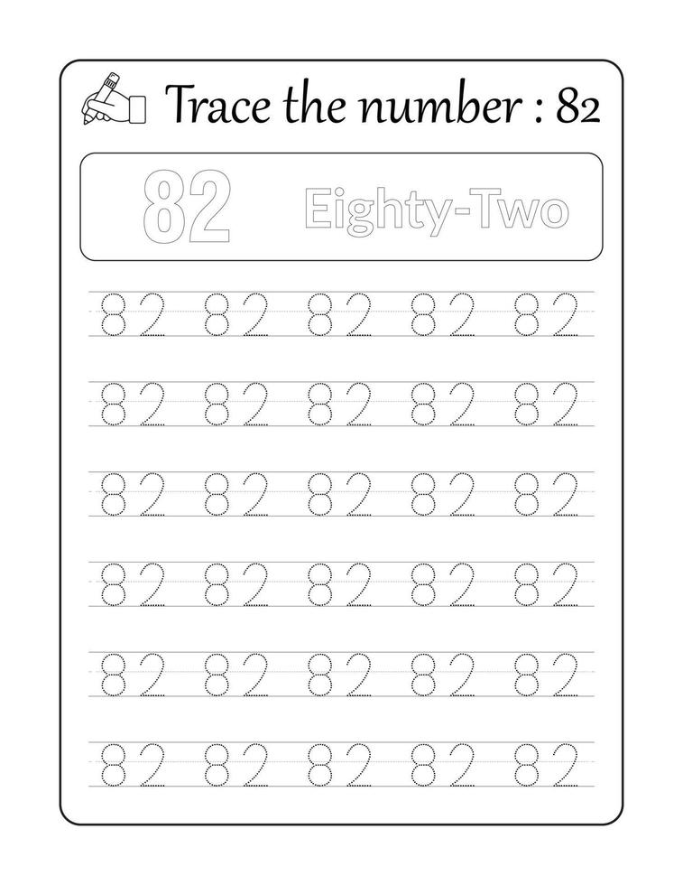 Trace the number 82. Number Tracing for Kids vector