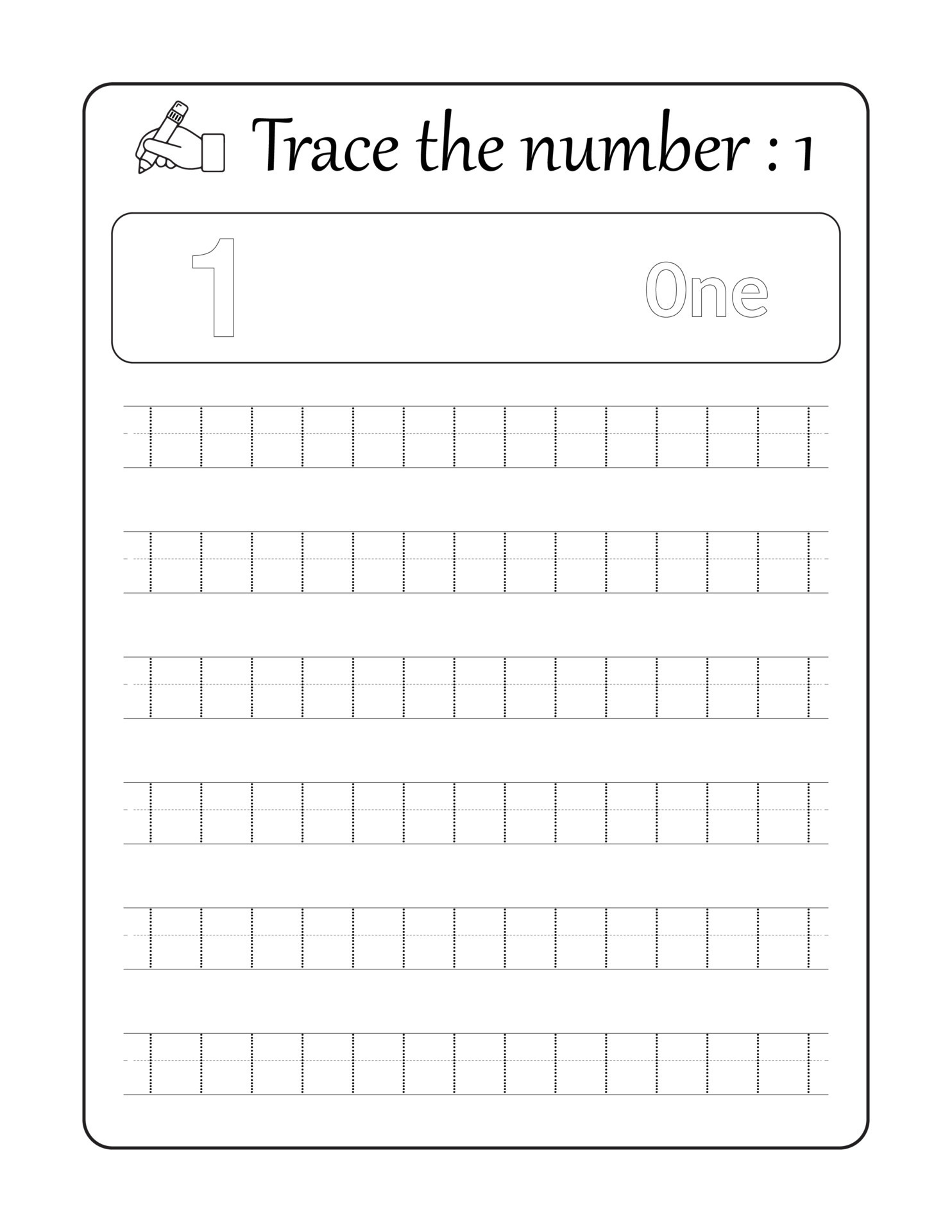 Trace the number 1. Number Tracing for kids 10820860 Vector Art at Vecteezy