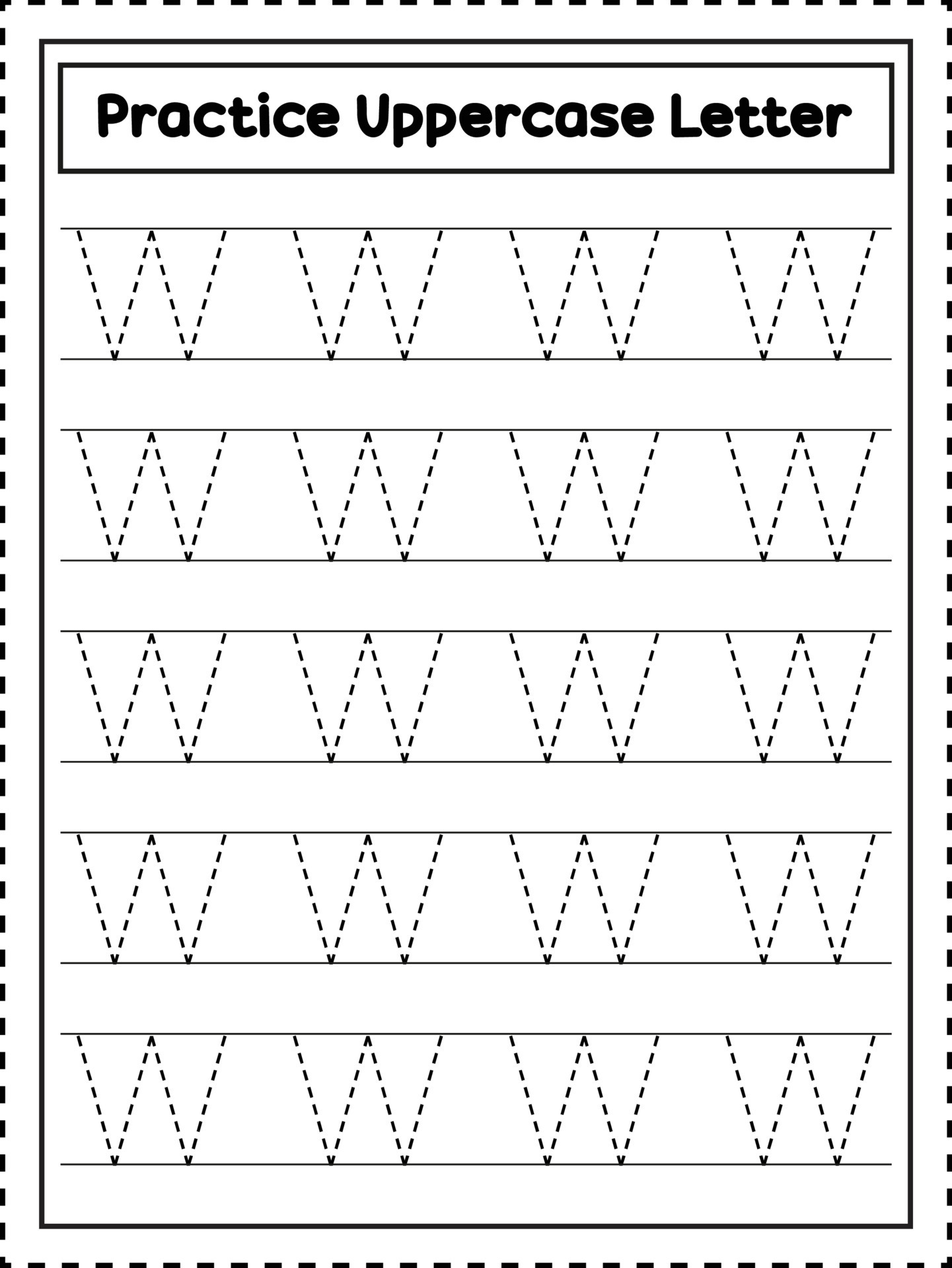 ABC Alphabet Letter Tracing. Uppercase letter W. Handwriting practice