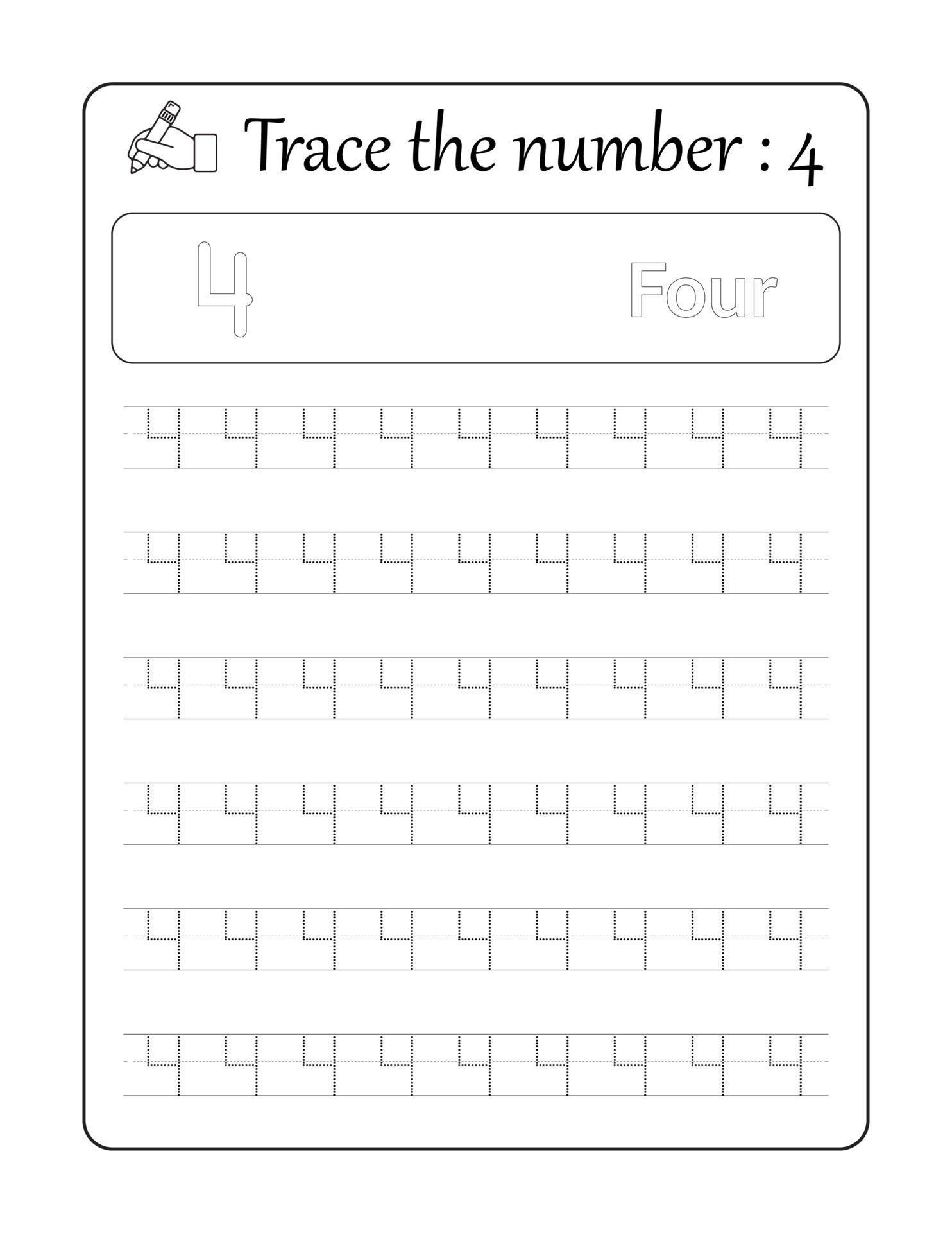 Trace the number 4. Number Tracing for kids 10820886 Vector Art at Vecteezy