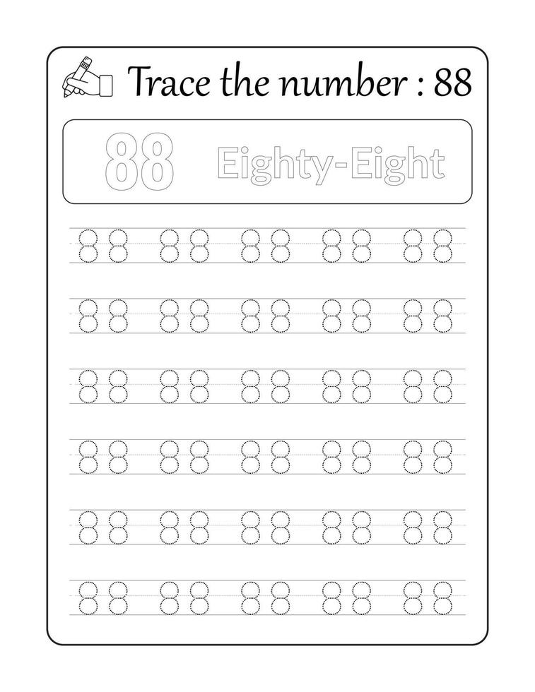 Trace the number 88. Number Tracing for Kids vector