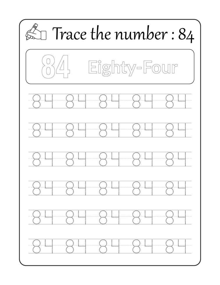 Trace the number 84. Number Tracing for Kids vector