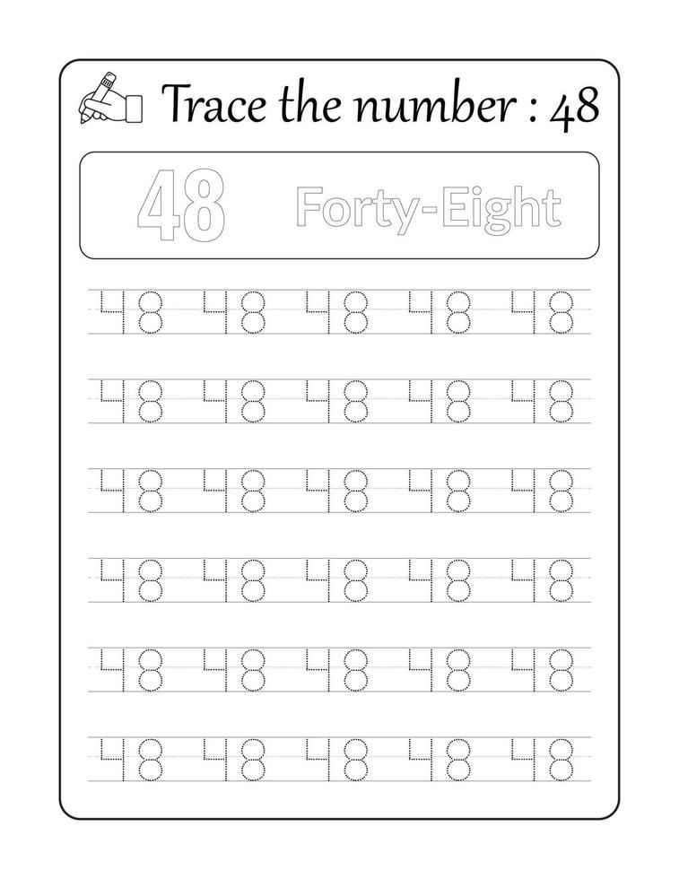 Trace the number 48. Number Tracing for Kids vector