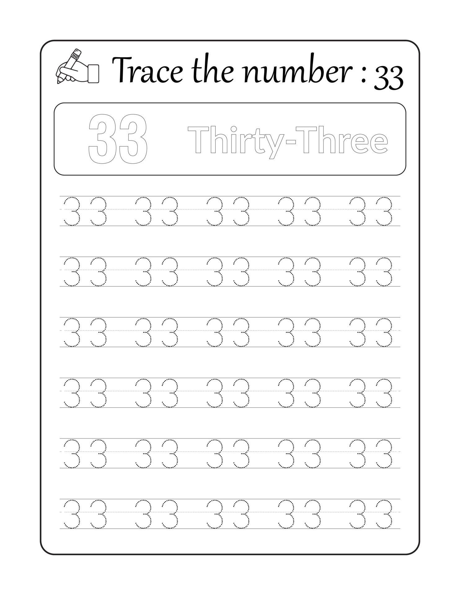 trace-the-number-33-number-tracing-for-kids-10820906-vector-art-at-vecteezy