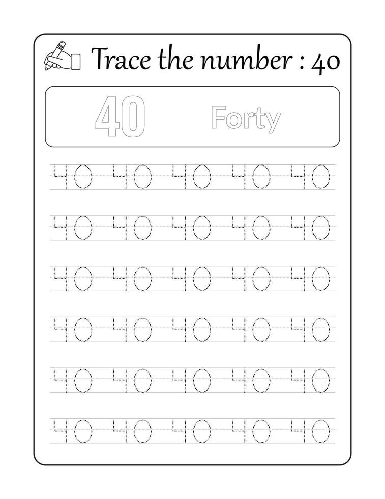 Trace the number 40. Number Tracing for Kids vector