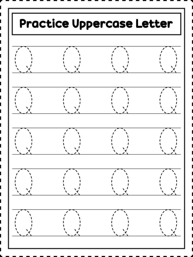 ABC Alphabet Letter Tracing. Uppercase letter Q. Handwriting practice for preschool kids vector