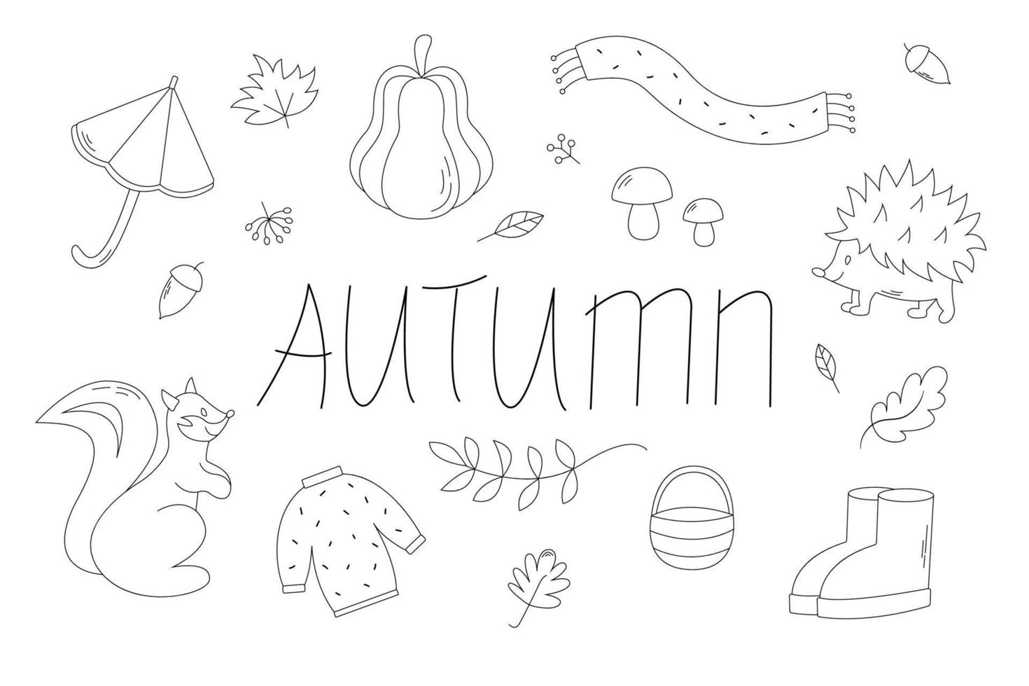 Autumn black and white stickers collection with cute seasonal elements. Scrapbook collection of fall season elements vector