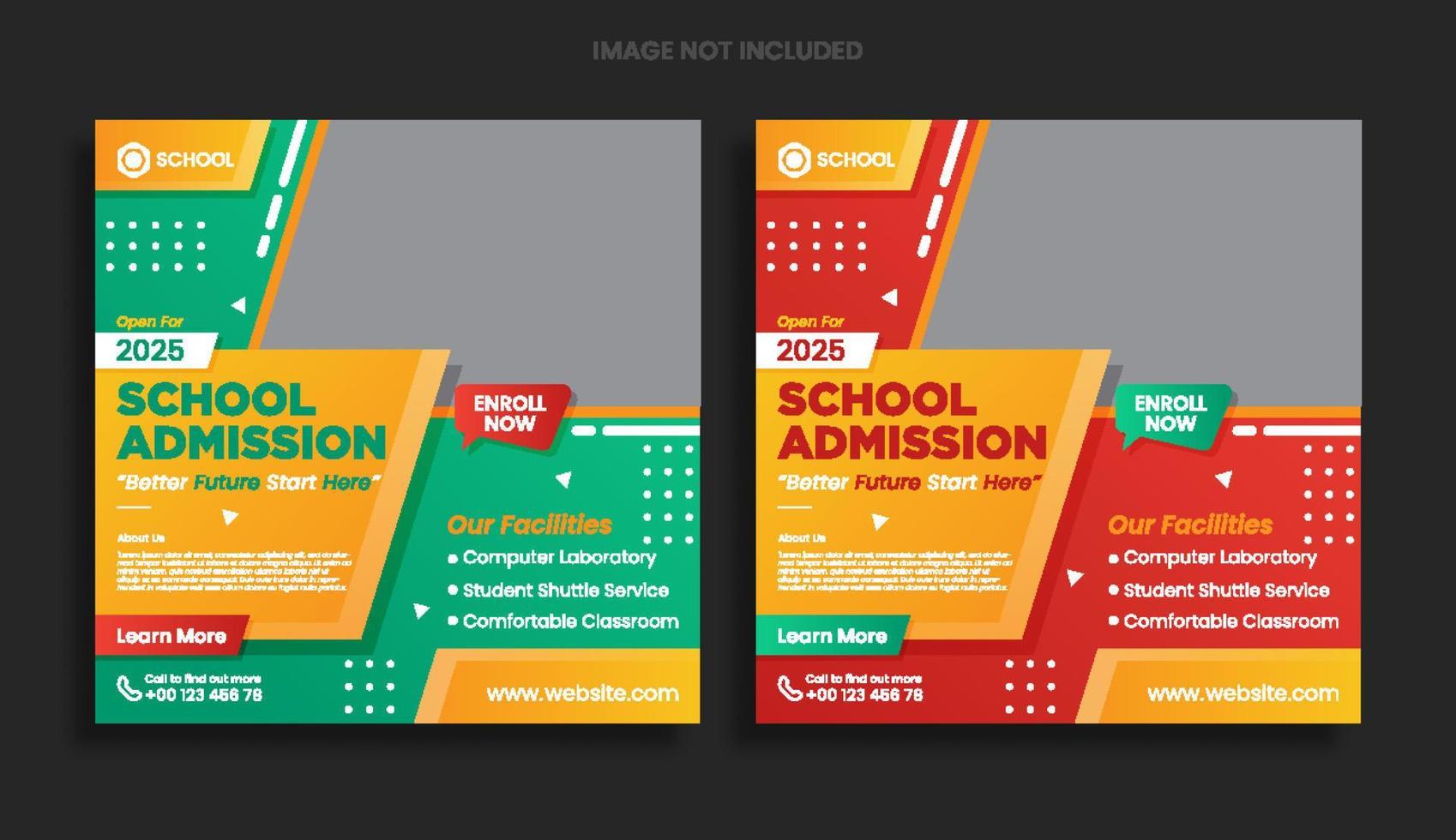 Modern school admissions social media template vector