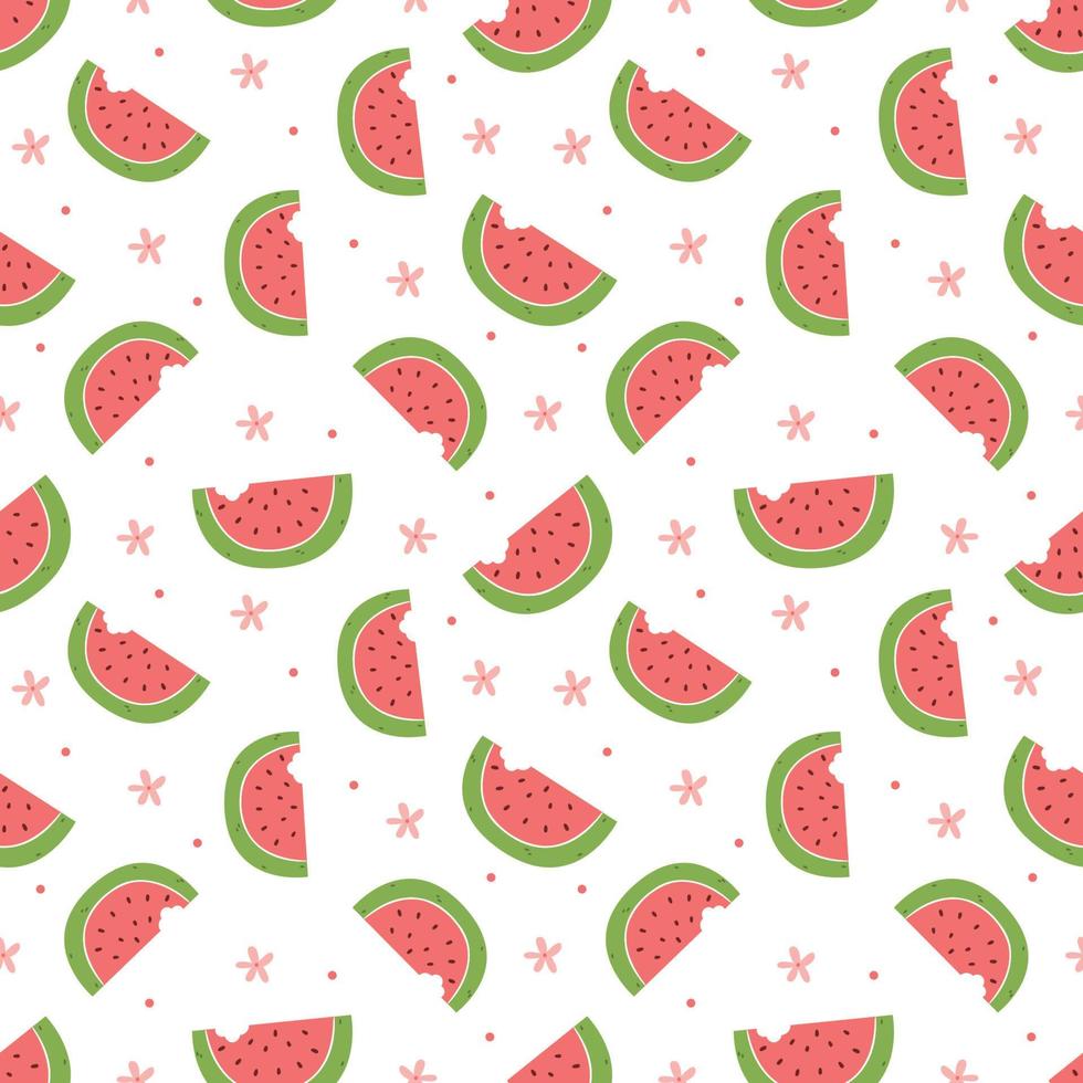 Seamless pattern with red slices of fresh watermelon on a white background.Illustration for book,wrapping paper,textile print,wallpaper vector