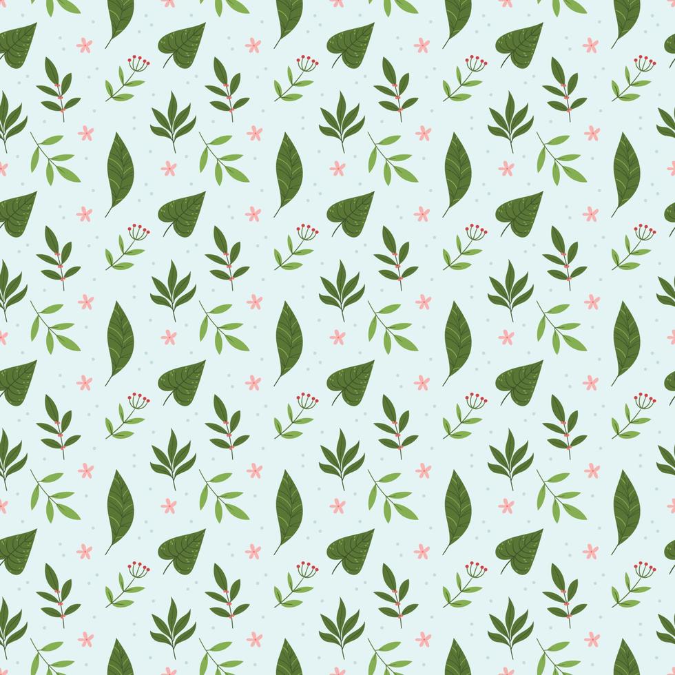 Cute seamless pattern with leaves of rainforest plants on a mint background.Background with jungle foliage. Natural summer illustration for textile print, wrapping paper, clothing print. vector
