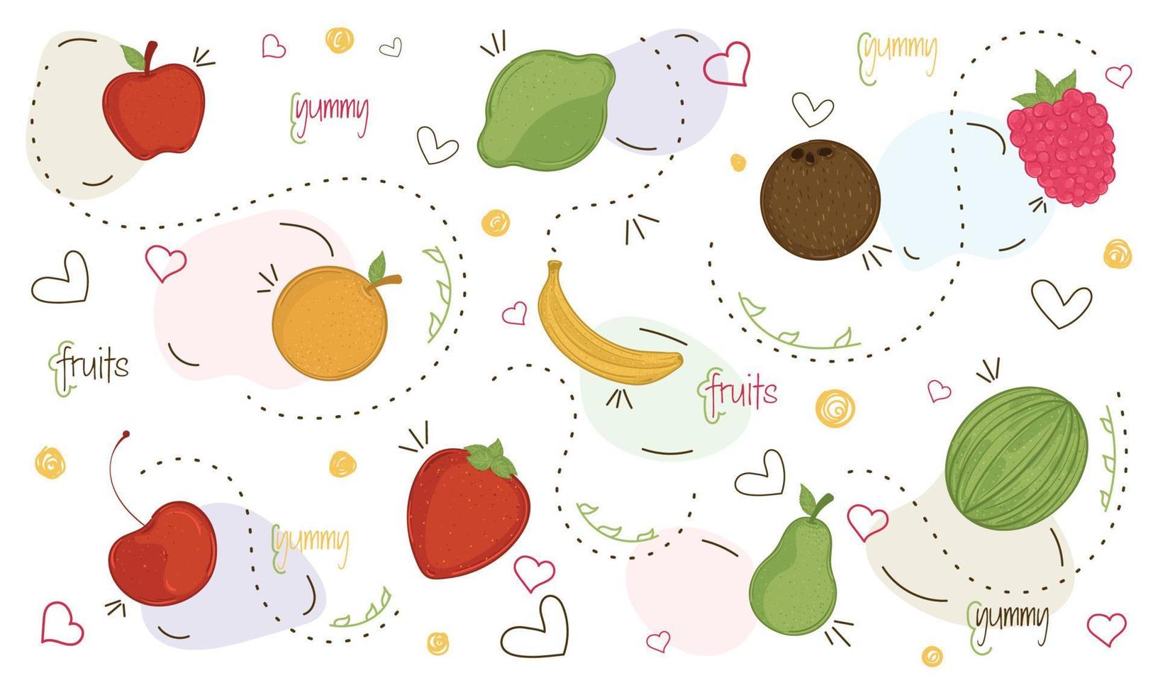 Set of fruits icons Healthy food Vector
