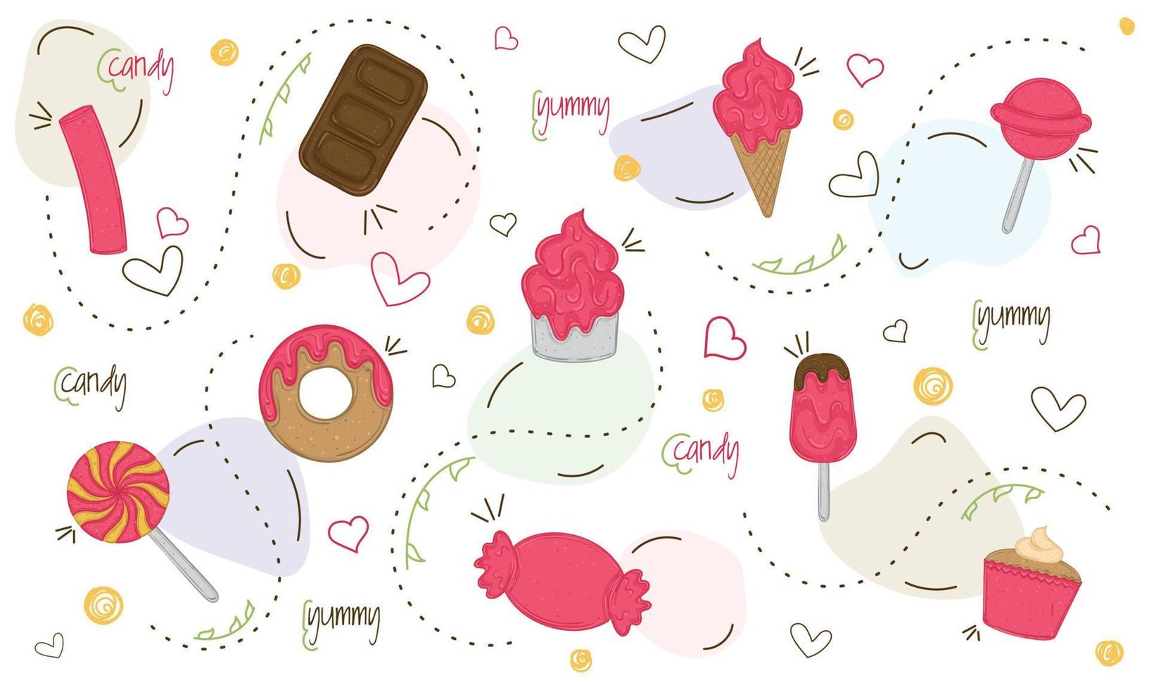 conjunto de dulces postres dulces ilustración vectorial vector