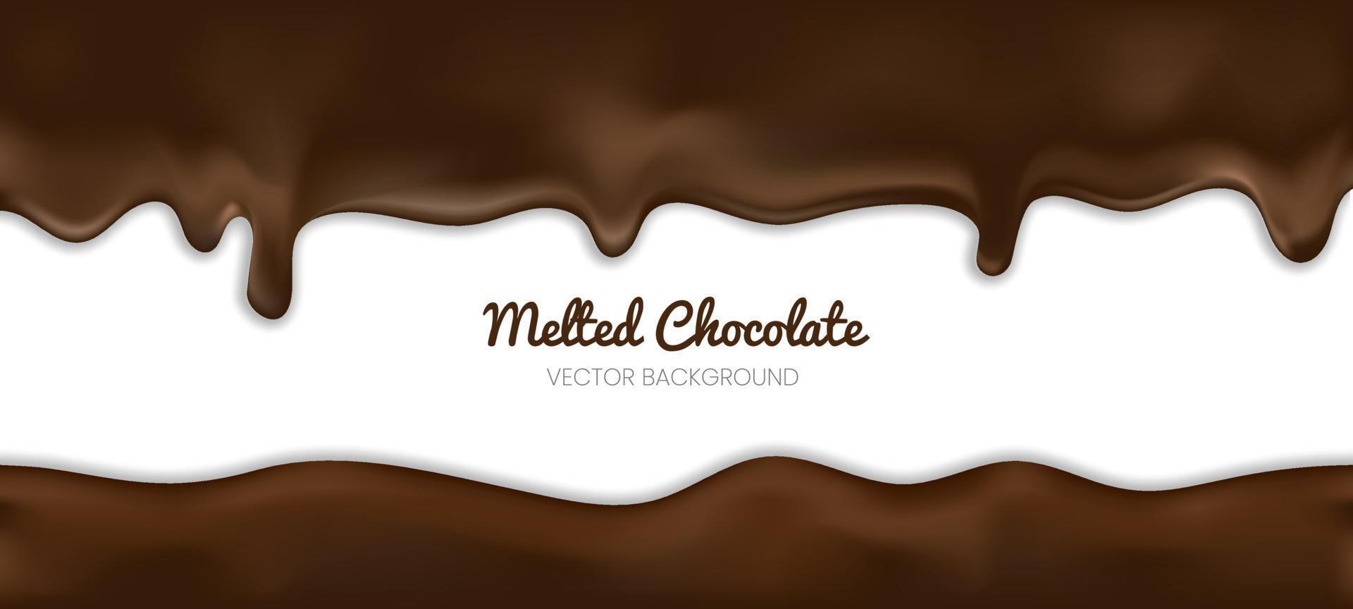 Dripping melted dark or milk chocolate isolated on white background. Realistic illustration of brown cream sauce or syrup flow. Horizontal border elements. Vector 3d drops of liquid cocoa