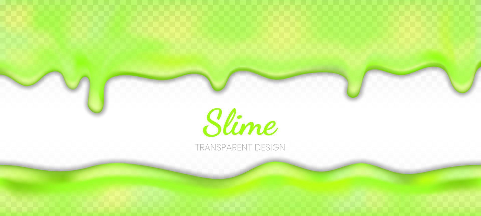 Neon green drip oozing slime backdrop. Flowing green sticky liquid. Molten paint drips and flows. Vector illustration with toxic drop on horizontal border background for web site banner.