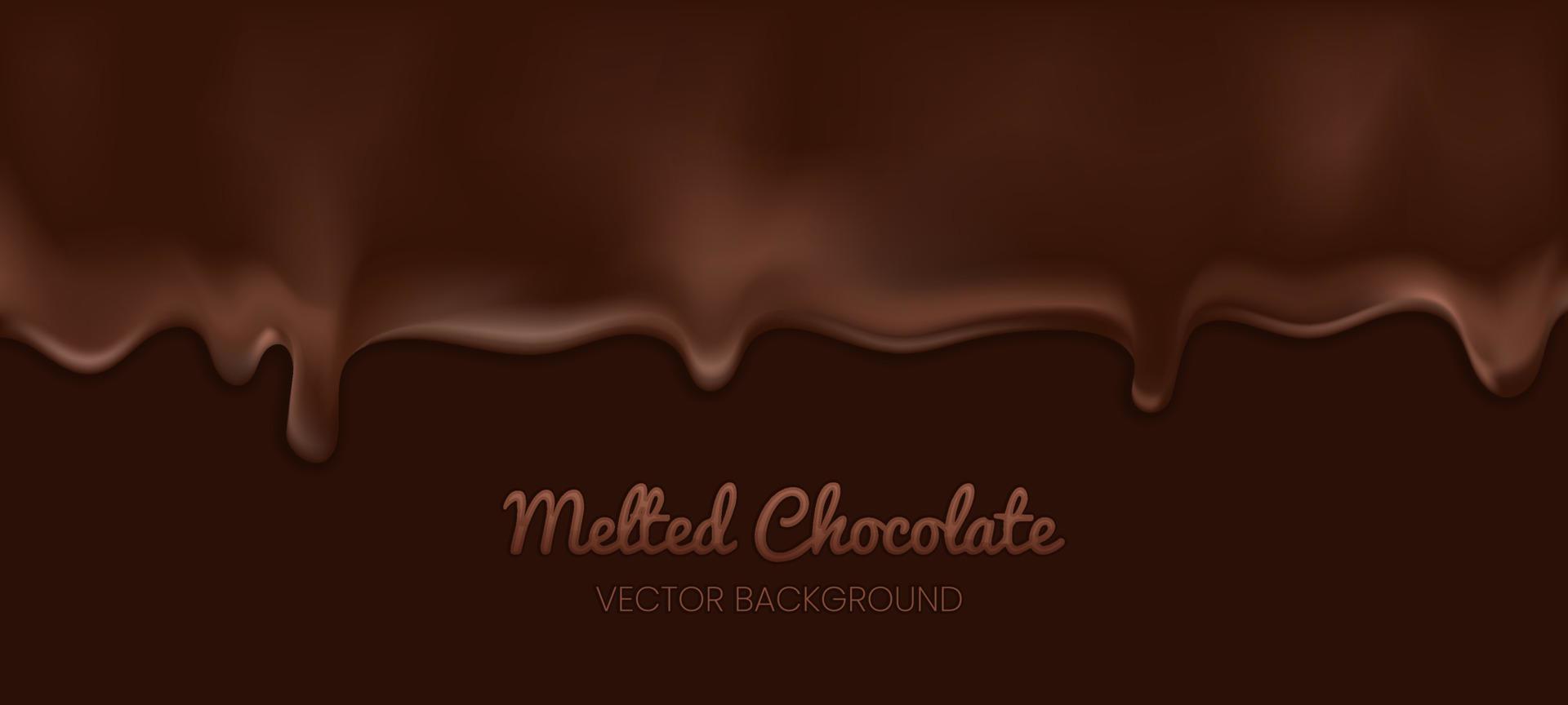 chorreando chocolate oscuro o con leche derretido aislado en el fondo de la pancarta marrón. ilustración realista de salsa de crema marrón o flujo de jarabe. elementos de sitio de borde horizontal. vector 3d gotas de cacao líquido